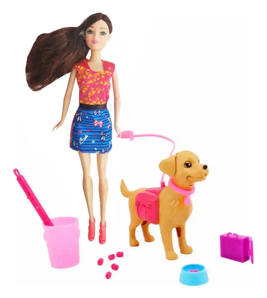 Muñeca Tipo Barbie Moda Con Mascota Perro Accesorios Niñas Juguete