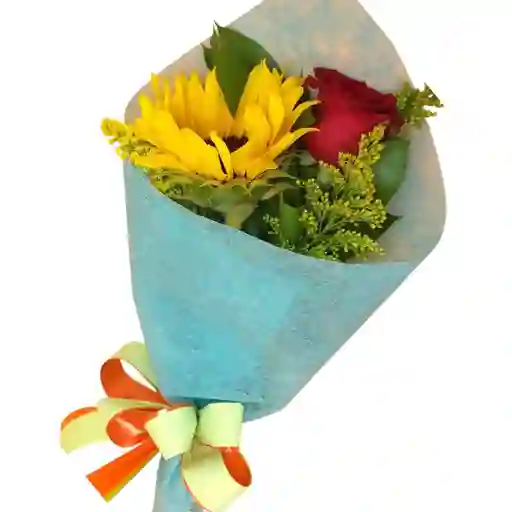 Bouquet De 1 Girasol Y 1 Rosa Roja