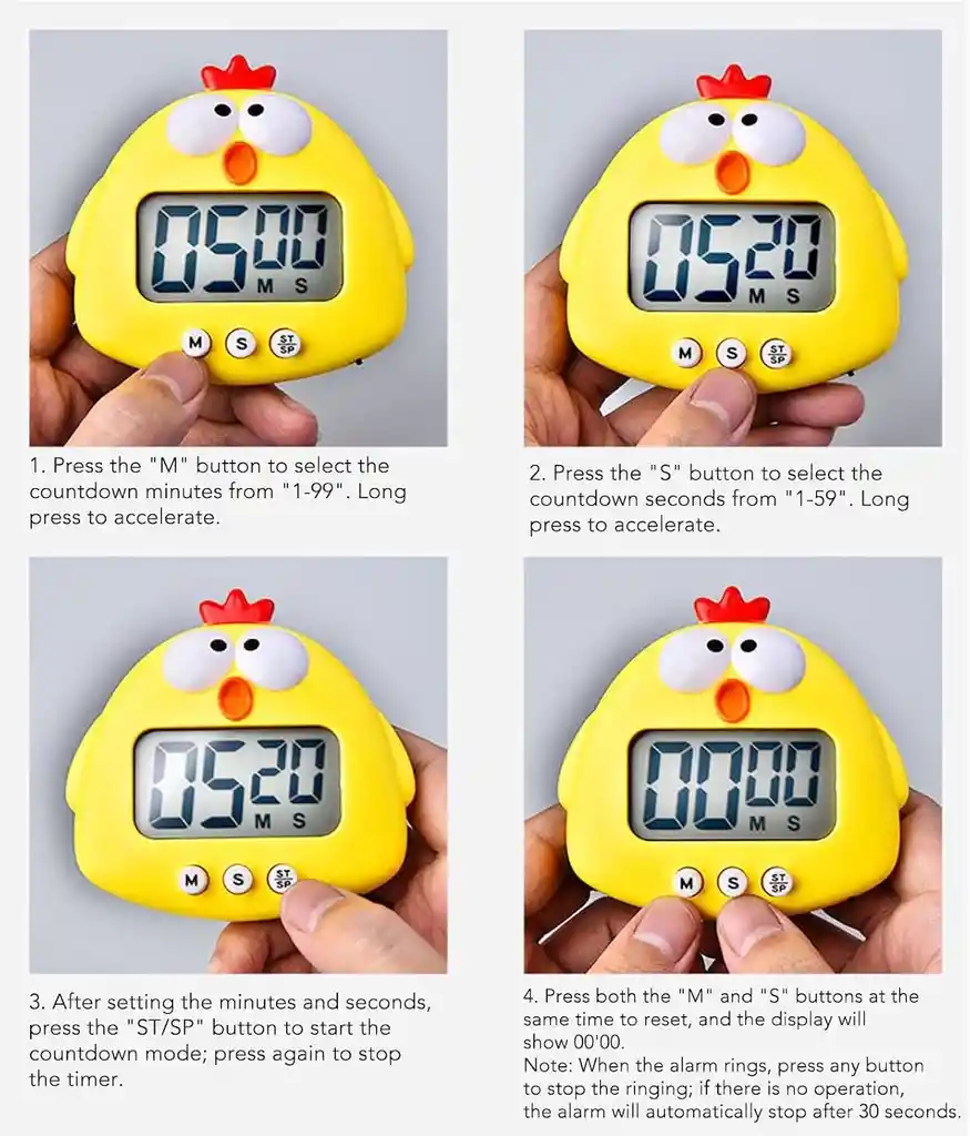 Temporizador Pollito Amarillo Reloj Cocina Digital Cronómetro Imán Timer Alarma