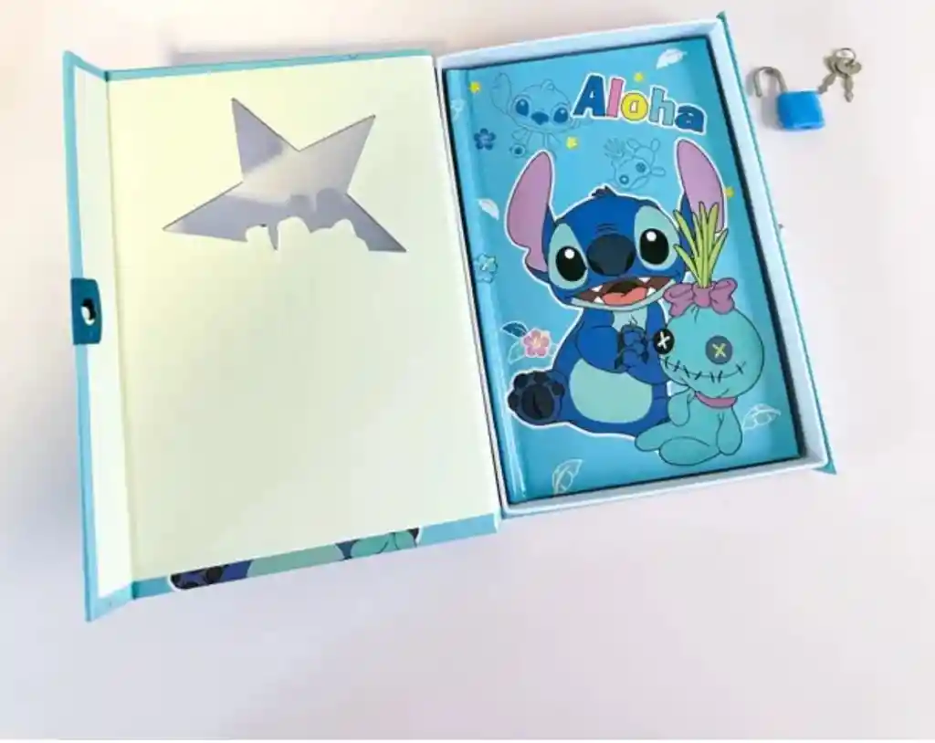 Linda Agenda Diario Candado Stitch Kawaii Libreta Para Niños Lilo Y Stitch