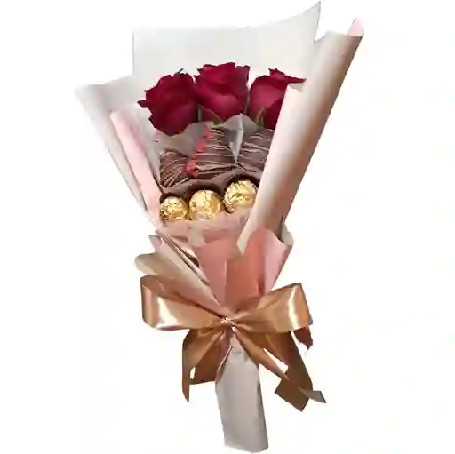 Bouquet De 3 Rosas, Fresas Y Ferrero