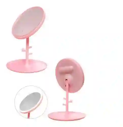 Espejo De Maquillaje Luz Led Tocador Desmontable Redondo Pantalla Touch Moderno Rosado Oro Rosa