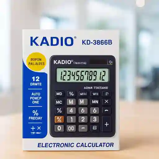 Calculadora De Escritorio Kadio Kd-3866b 12 Dígitos Solar Y Batería