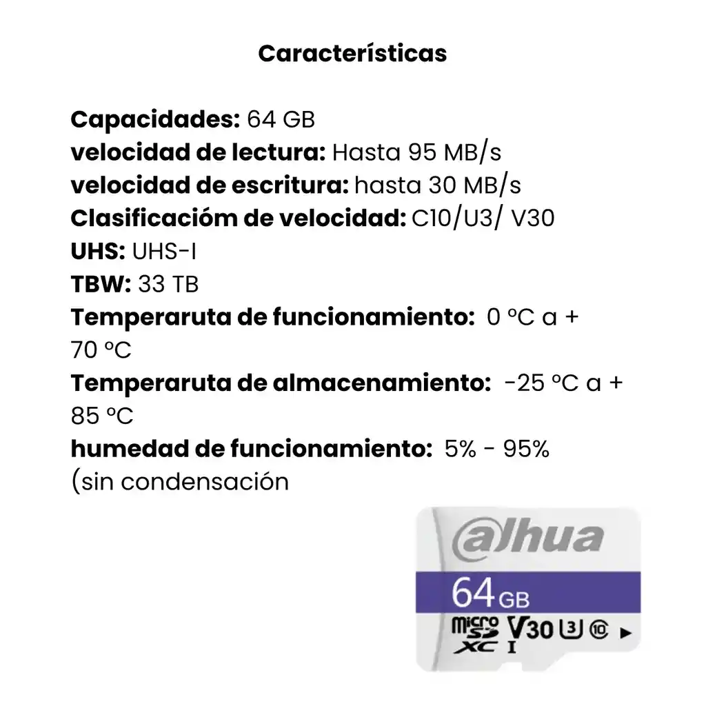 Memoria Microsd Dahua 64gb Sdxc C10/u3/v3o