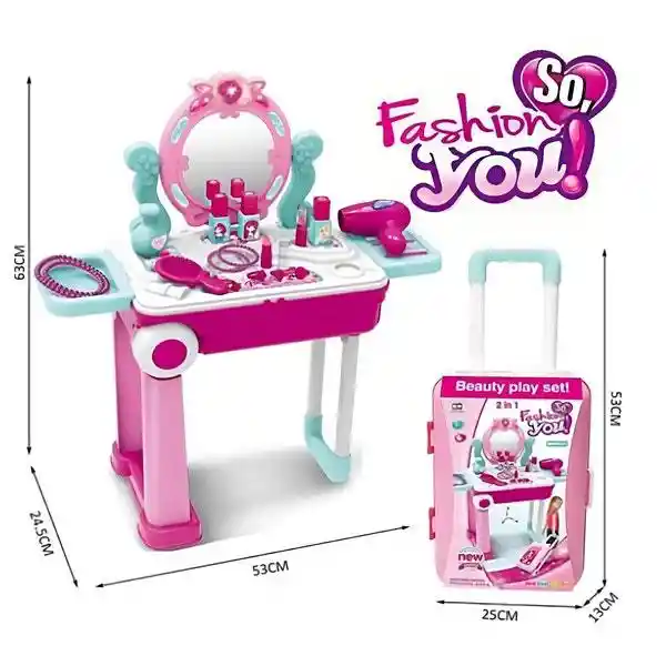 Tocador Peinador 2 En 1 Portátil Juguete Niña Luces Y Sonido