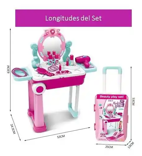 Tocador Peinador 2 En 1 Portátil Juguete Niña Luces Y Sonido