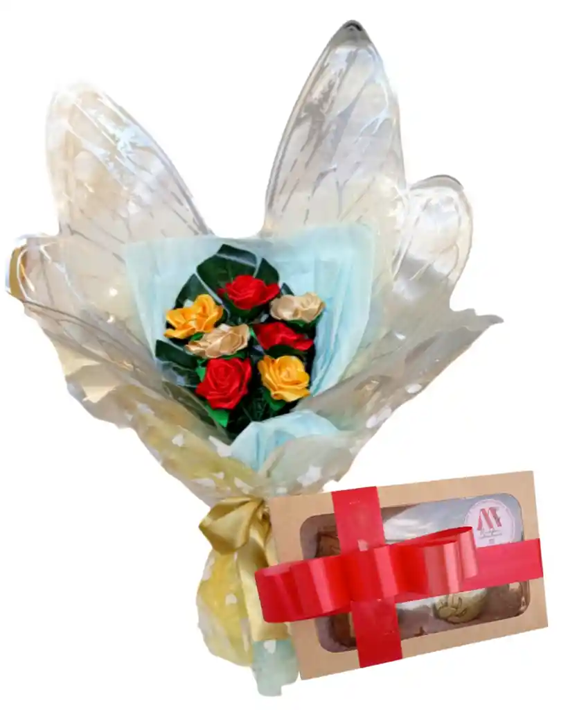 Ra.mo De Rosas Mariposa Eterna Con Chocolates