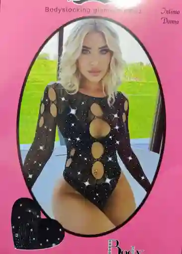 Body De Malla Georgia Con Brillantes Negro - Talla Única