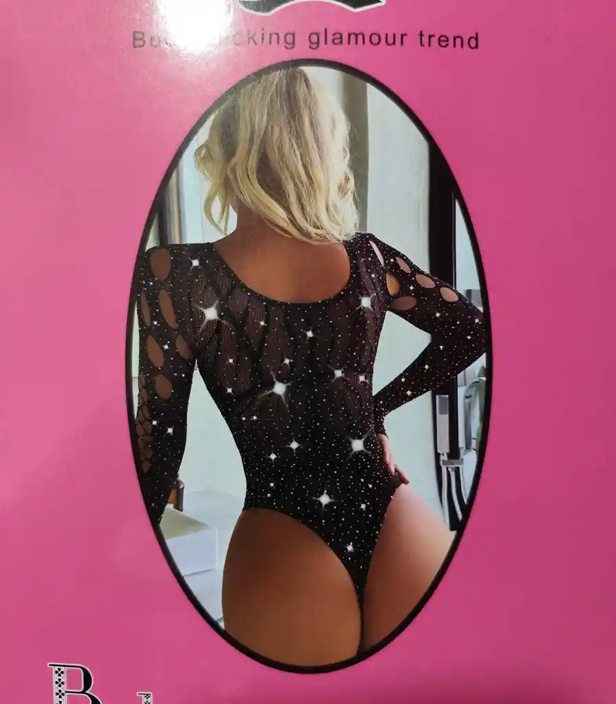 Body De Malla Georgia Con Brillantes Negro - Talla Única