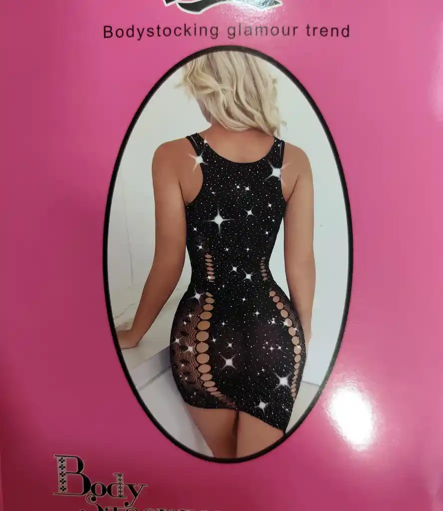Vestido De Malla Con Brillantes Negro - Talla Única
