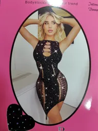 Vestido De Malla Con Brillantes Negro - Talla Única