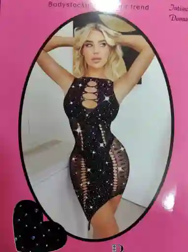 Vestido De Malla Con Brillantes Negro - Talla Única