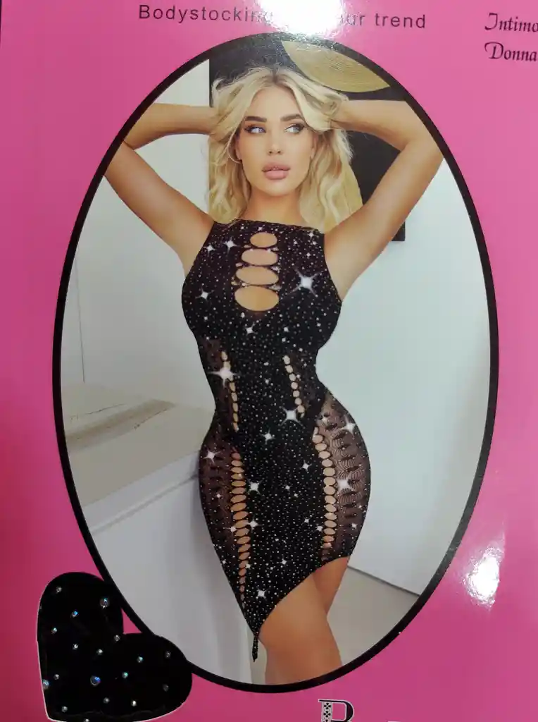 Vestido De Malla Con Brillantes Negro - Talla Única
