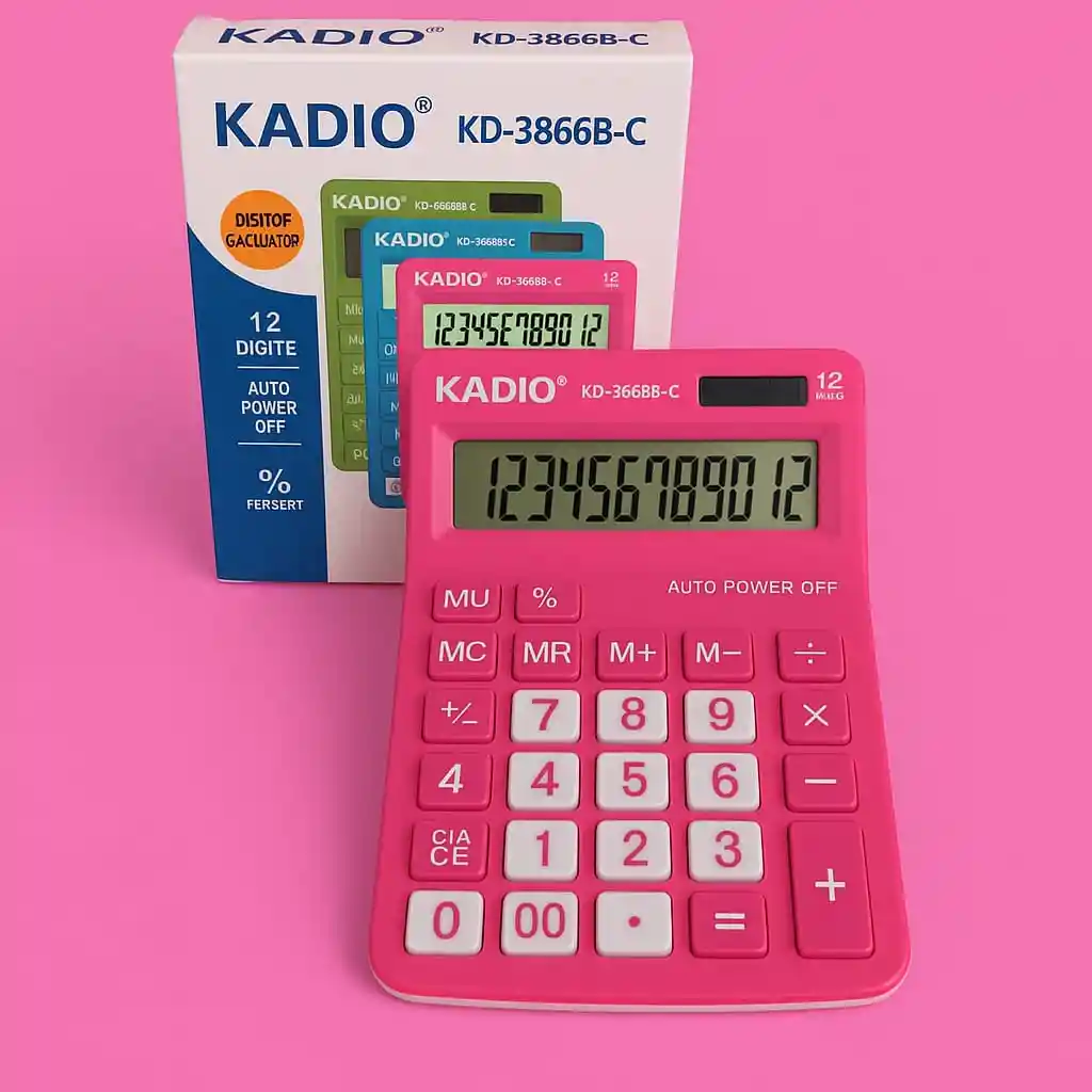 Calculadora Kadio Kd-3866b-c,12 Dígitos, Rosada Ideal Para Estudiantes Y Oficina
