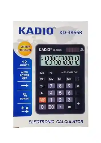 Calculadora De Escritorio Kadio Kd-3866b 12 Dígitos Solar Y Batería