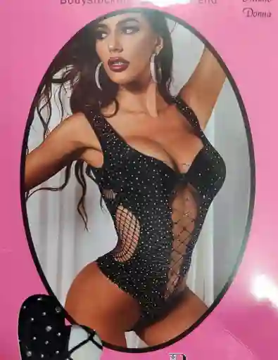 Body De Malla Leslie Con Brillantes Negro - Talla Única