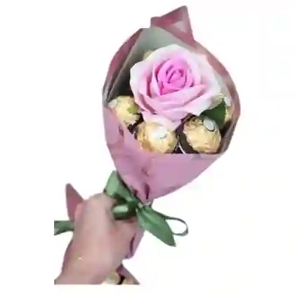 Bouquet De 1 Rosa Y 3 Ferrero