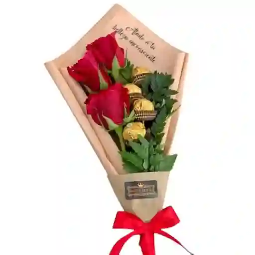Ramo De 3 Rosas Y 4 Ferrero