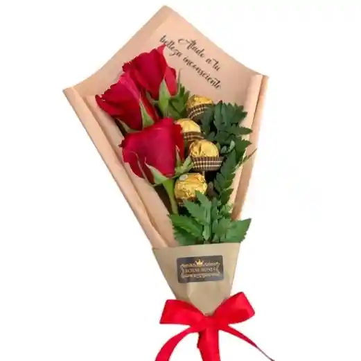 Ramo De 3 Rosas Y 4 Ferrero