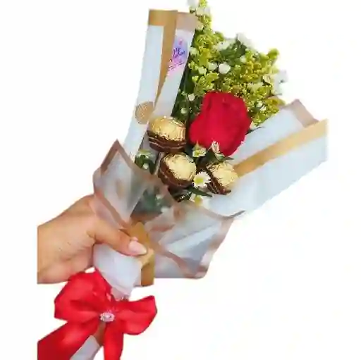 Bouquet De 1 Rosa Roja Y 3 Ferrero