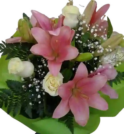 Lirios Rosados Y Rosas Blancas