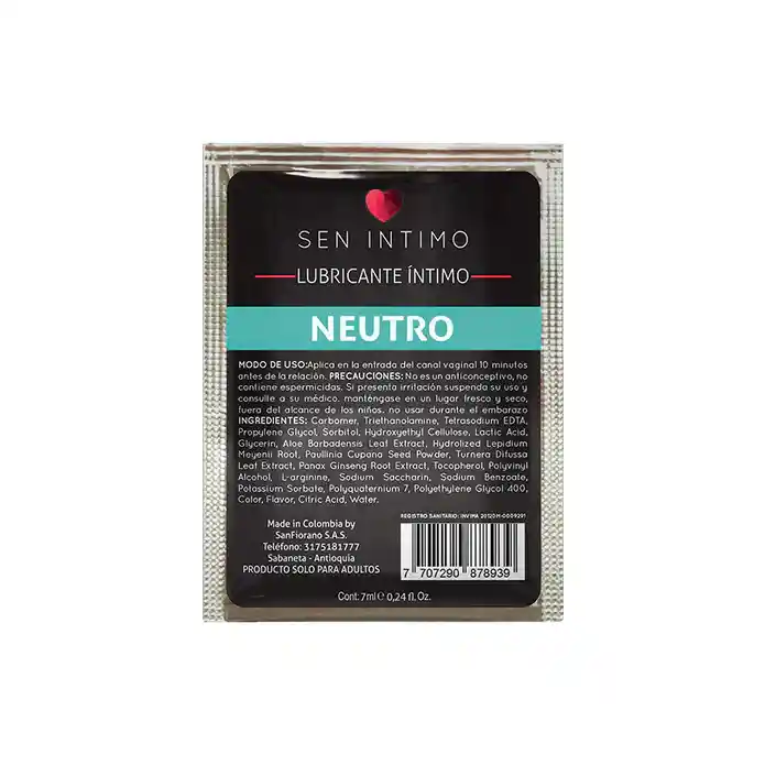 Lubricante Neutro X7ml Sen Intimo Sachet