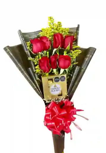 Ramo De Flores Con Rosas Y Chcolates