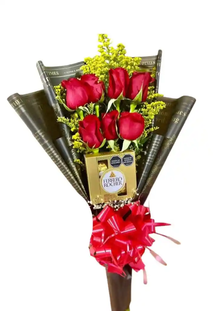 Ramo De Flores Con Rosas Y Chcolates