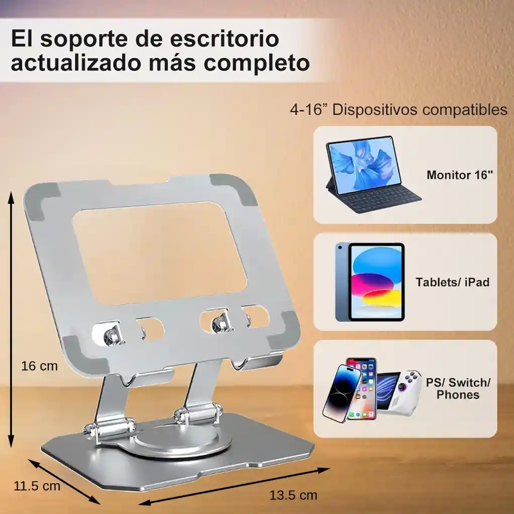 Soporte Para Celular, Tablet, Ipad Y Iphone Con Giro De 360° Color Gris