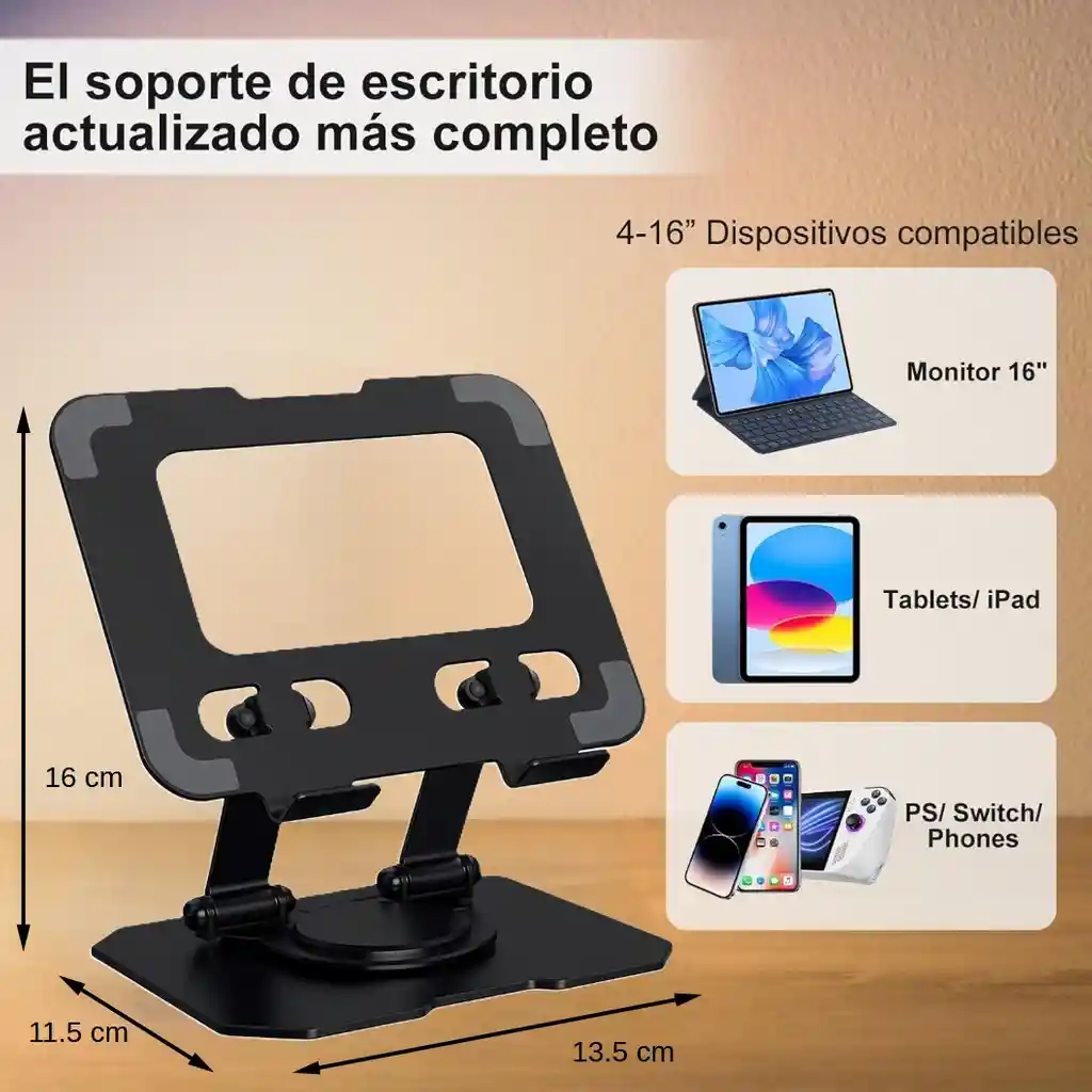 Soporte Para Celular, Tablet, Ipad Y Iphone Con Giro De 360° Color Negro