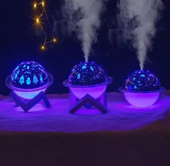 Humidificador Led Soporte Madera Difusor Aromas