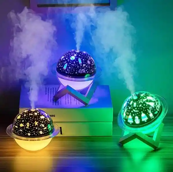Humidificador Led Soporte Madera Difusor Aromas