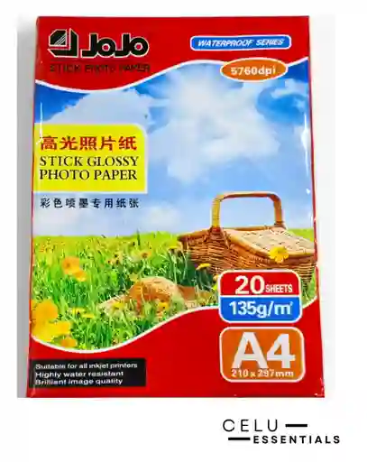 Papel Fotográfico Adhesivo 135gr X 20 Hojas