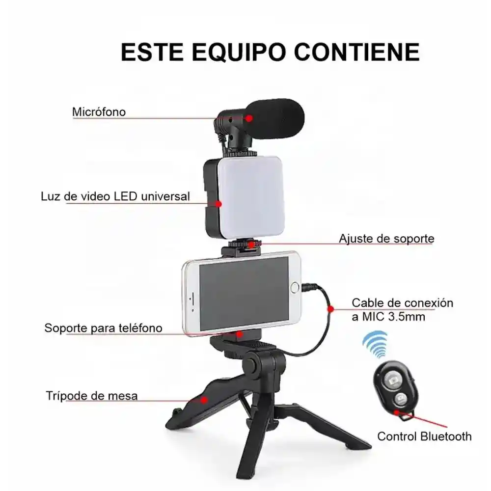 Kit De Grabacion Inteligente Para Celular / Luz + Tripo De + Microfono / Ay-49