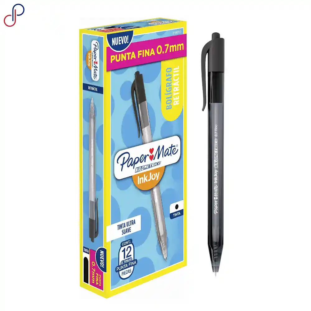 Esfero Kilométrico Retráctil Punta Fina Negro Caja X12