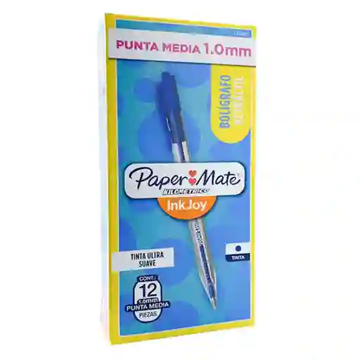 Esfero Kilométrico Retráctil Punta Media Azul Caja X12