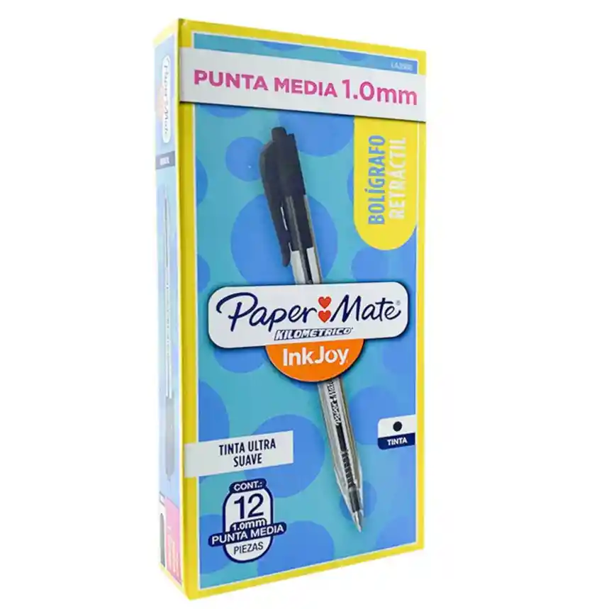 Esfero Kilométrico Retráctil Punta Media Negro Caja X12