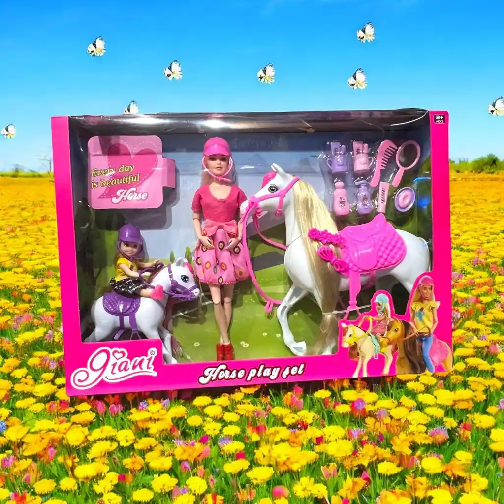 Muñeca Jinete Caballo Cuidado Accesorios Juguete Niñas