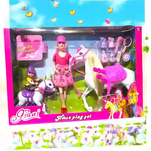 Muñeca Jinete Caballo Cuidado Accesorios Juguete Niñas