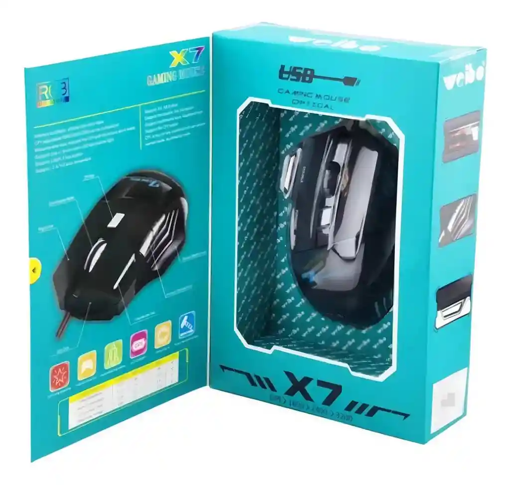 Mouse Gamer X7 Usb 7 Botones Optico Luz Led Multicolor