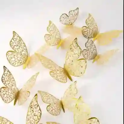 Mariposas Decorativas 3d Metalizadas Doradas X 12 Und