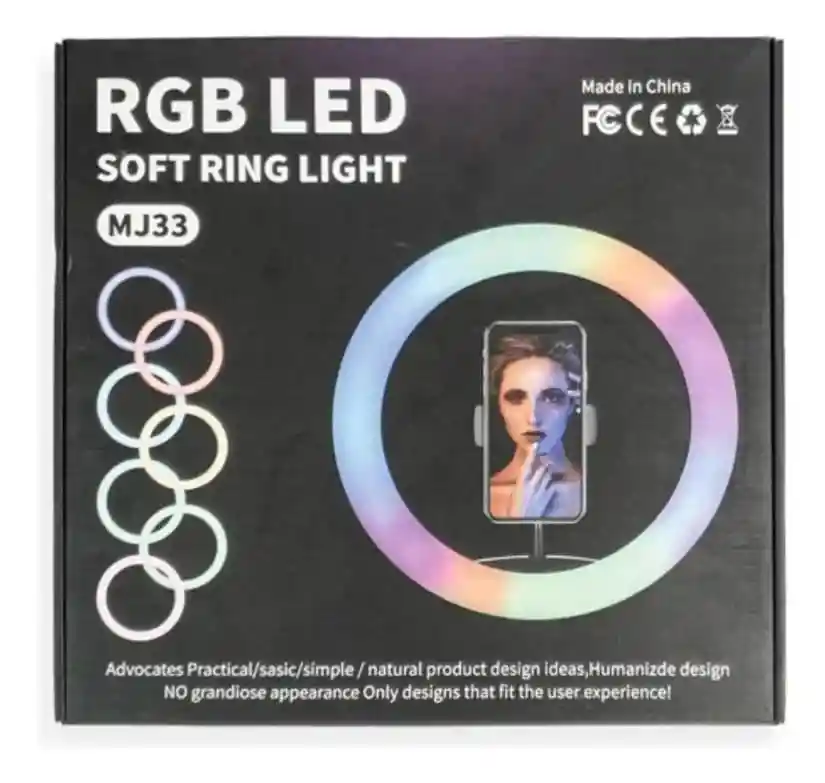 Aro De Luz Rgb Led Flash 33 Cm Fotografía Selfie + Trípode Color De La Estructura Negro