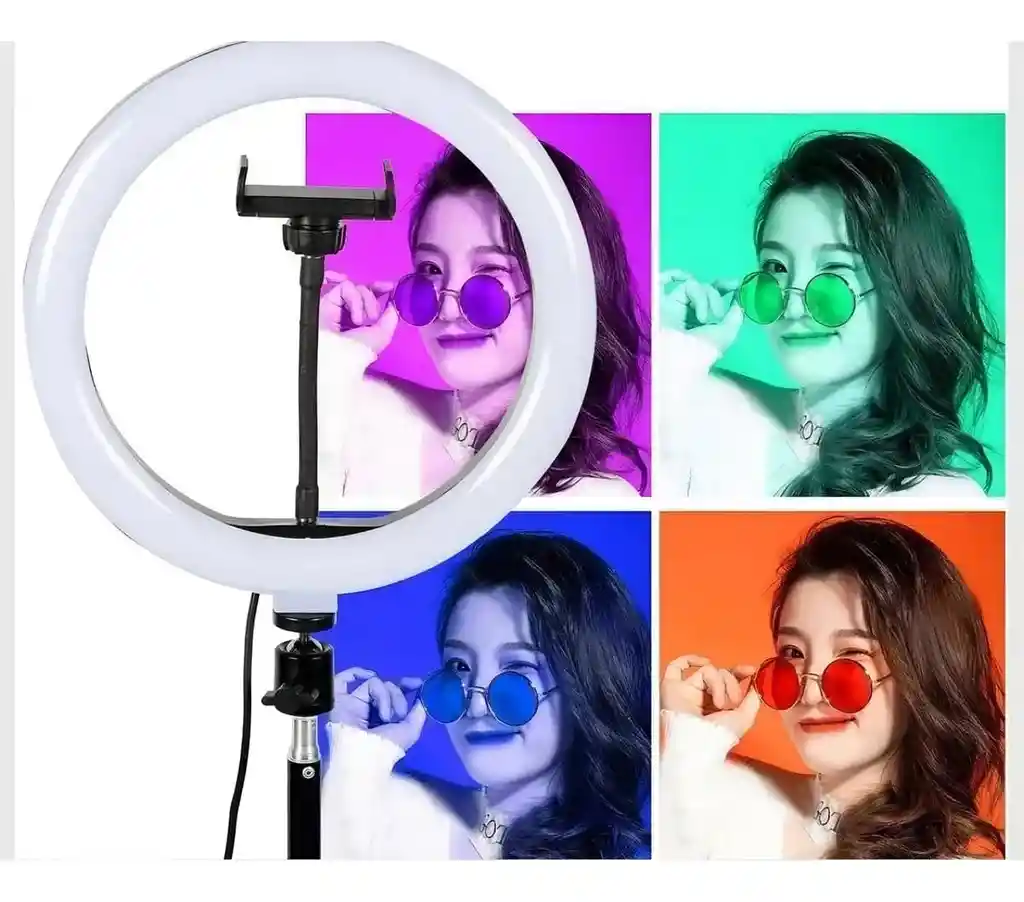 Aro De Luz Rgb Led Flash 33 Cm Fotografía Selfie + Trípode Color De La Estructura Negro