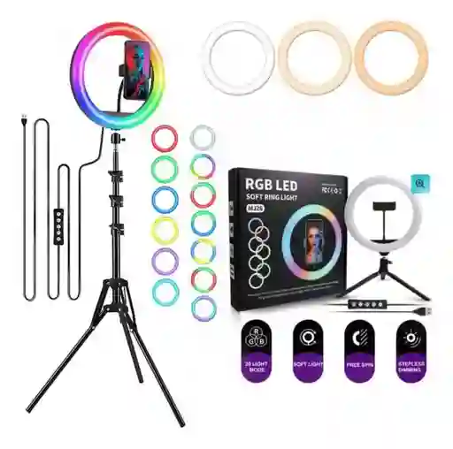 Aro De Luz Rgb Led Flash 33 Cm Fotografía Selfie + Trípode Color De La Estructura Negro