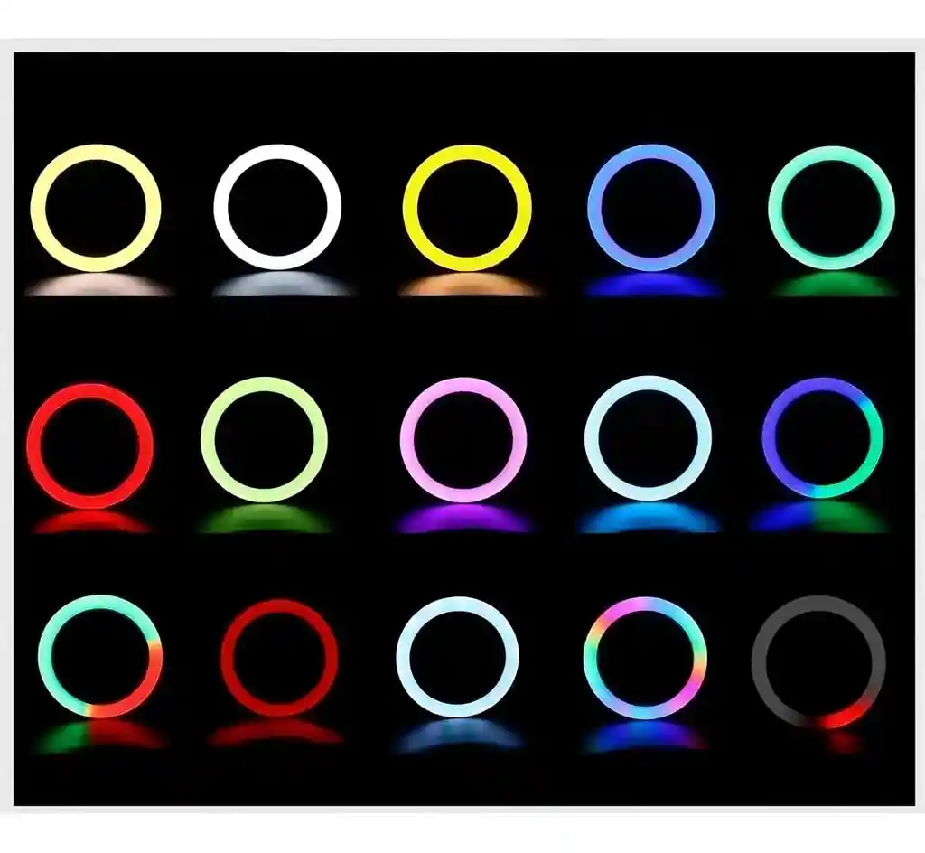 Aro De Luz Rgb Led Flash 33 Cm Fotografía Selfie + Trípode Color De La Estructura Negro