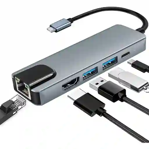 Adaptador Hub Tipo C 5 En 1 Hdmi Usb 3.0 Y Rj45