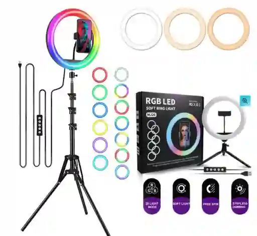 Aro De Luz 26 Cm Rgb Led Con Trípode Profesional 2 Mts