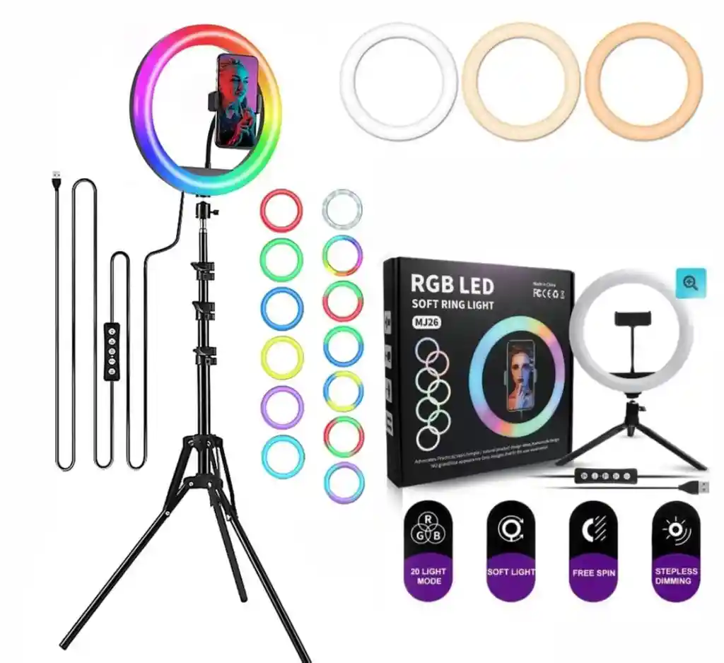Aro De Luz 26 Cm Rgb Led Con Trípode Profesional 2 Mts