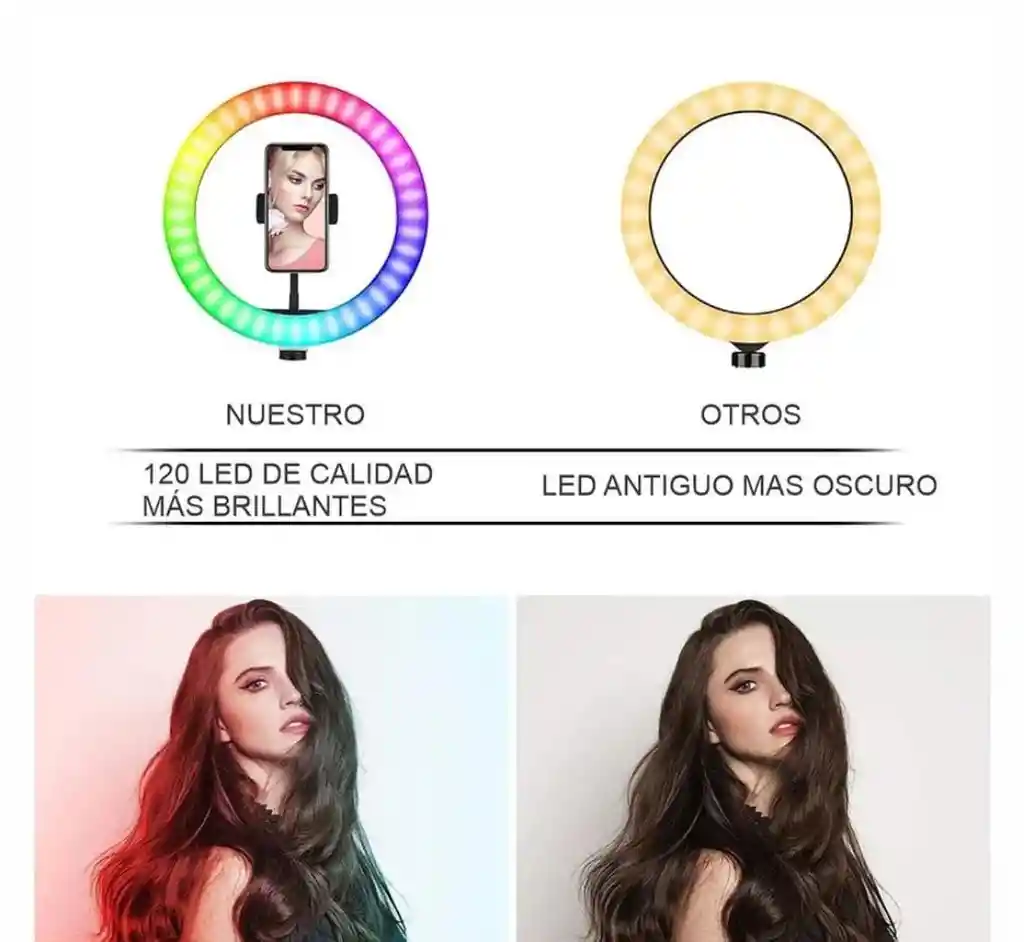 Aro De Luz 26 Cm Rgb Led Con Trípode Profesional 2 Mts