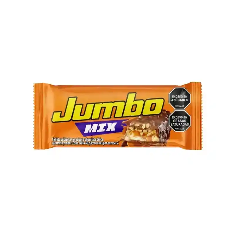 Chocolatina Jumbo Mix Galleta, Caramelo, Maní 60g